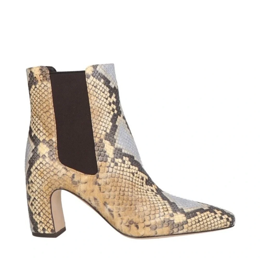 NEW TORY BURCH BANANA EMBOSSED‎ SNAKESKIN LEATHER CHELSEA ANKLE BOOTIE BOOTS 5.5